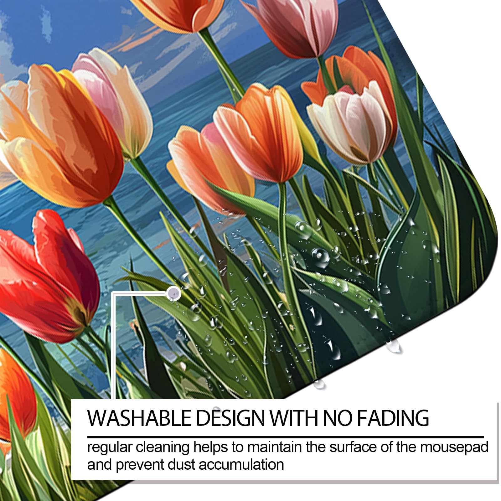 JIANG100 Tulips with Ocean Waves Gaming Desk Mat, Extended Mouse Pad, XL
