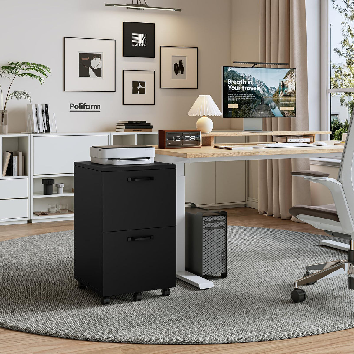 DUMOS 2 Drawer Storage Cabinet, Rolling Under Desk Storage, Black