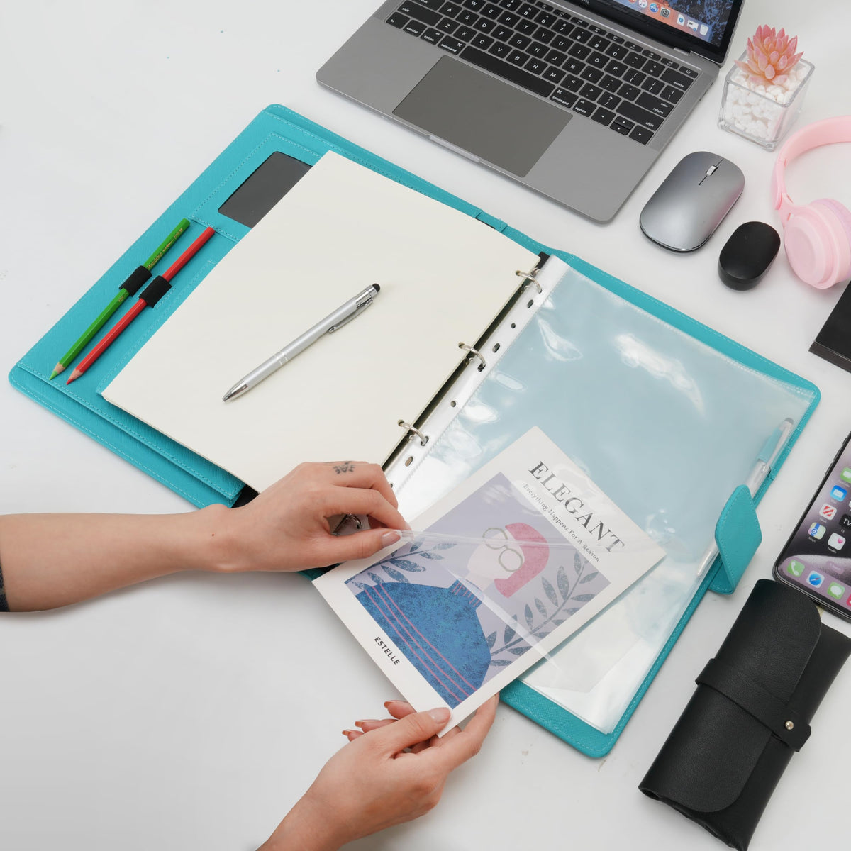 Wonderpool A4 PU Leather 3 & 4 Ring Holder Writing Portfolio Multi Document Case with Removable