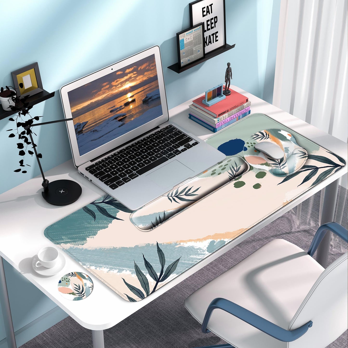 VINEBURY Desk Mat Set Keyboard and Mouse Pad with Wrist Rest Support