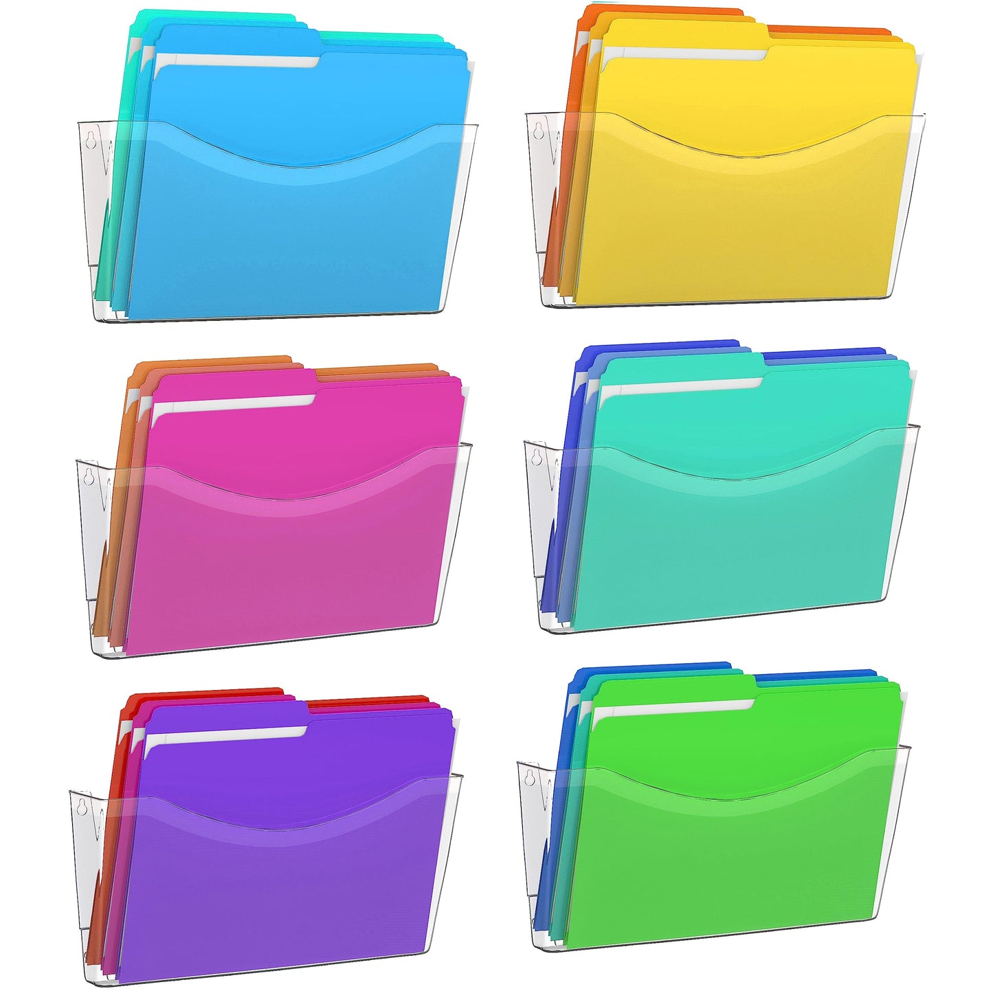 Kuntine.B 6 Pack Clear Single Pocket File Holder Hanging Wall Organizer, Wall Mount Mails Magazines