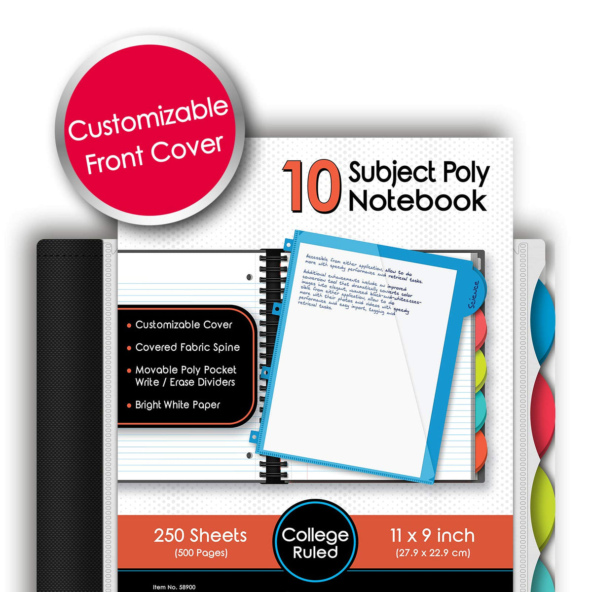 iScholar iQ+ Poly Cover 10 Subject Notebook, College Ruled, 11 x 8.5 Inch, 250 Sheets, Teal