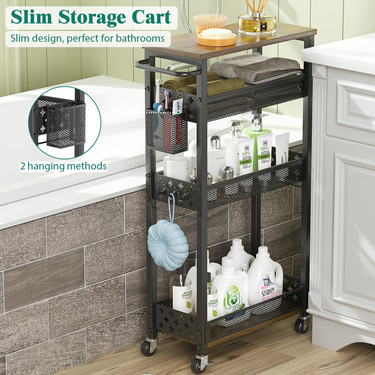 XYZLVSI 4 Tier Slim Storage Cart Laundry Room Organizer for Small Space