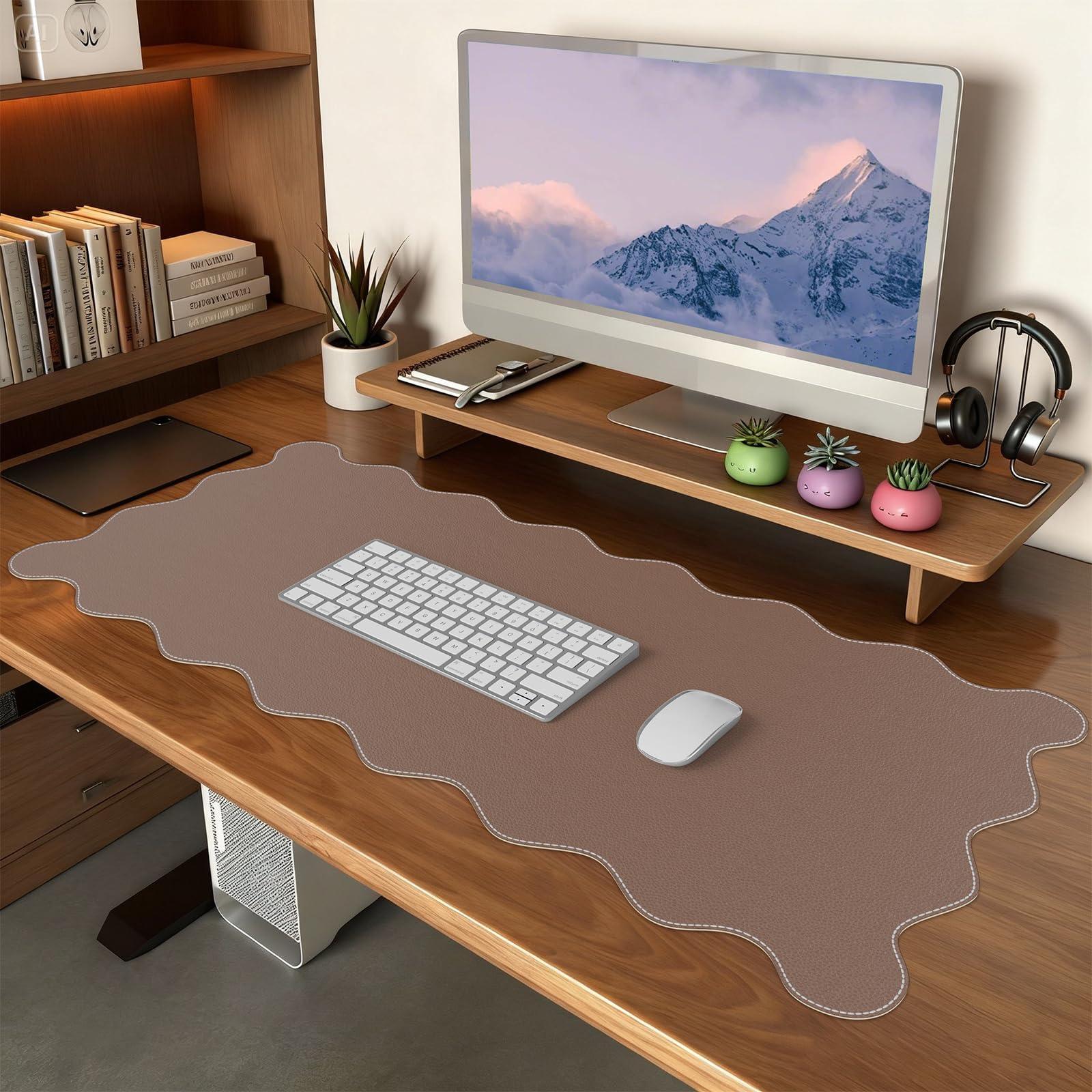 iCasso Brown Keyboard Mat 35.4"x15.7", Desk Protector for Workspace
