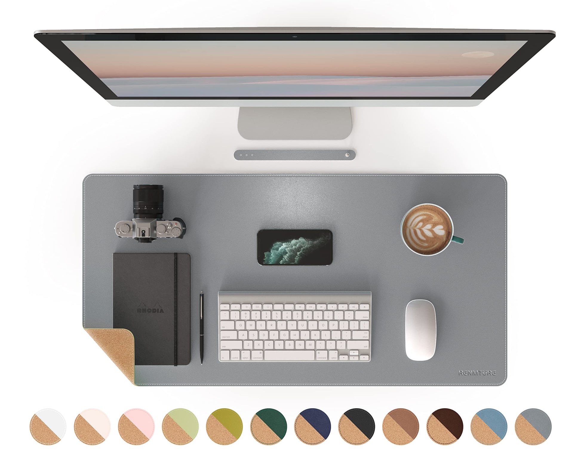 RENMTURE Dual-Sided Mouse Pad, Natural Cork & PU Leather Large Desk Pad for Office and Home Work