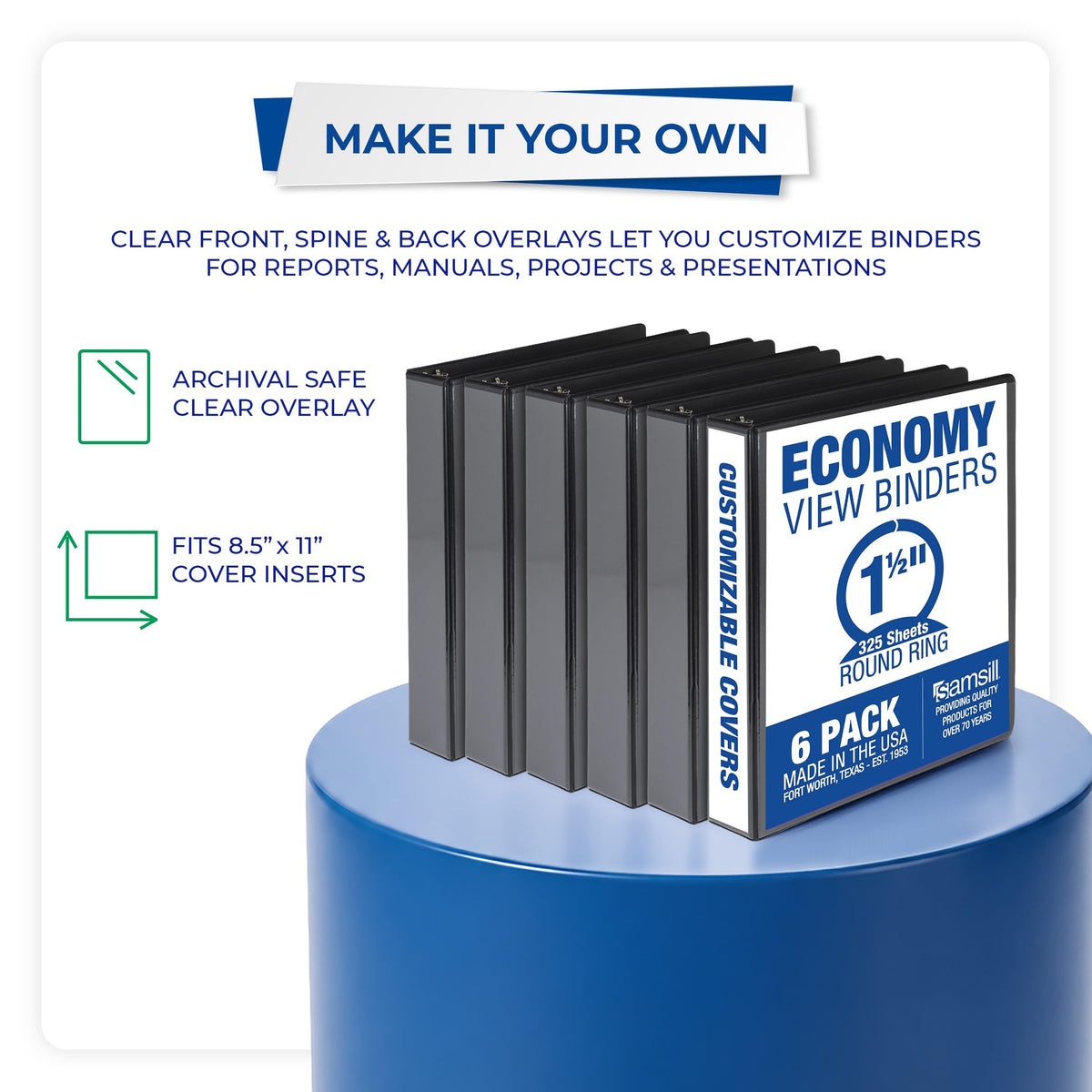 Samsill 1.5 Inch 3 Ring Binders, Economy Round Ring, Clear View Cover, 325 Sheet Capacity - for