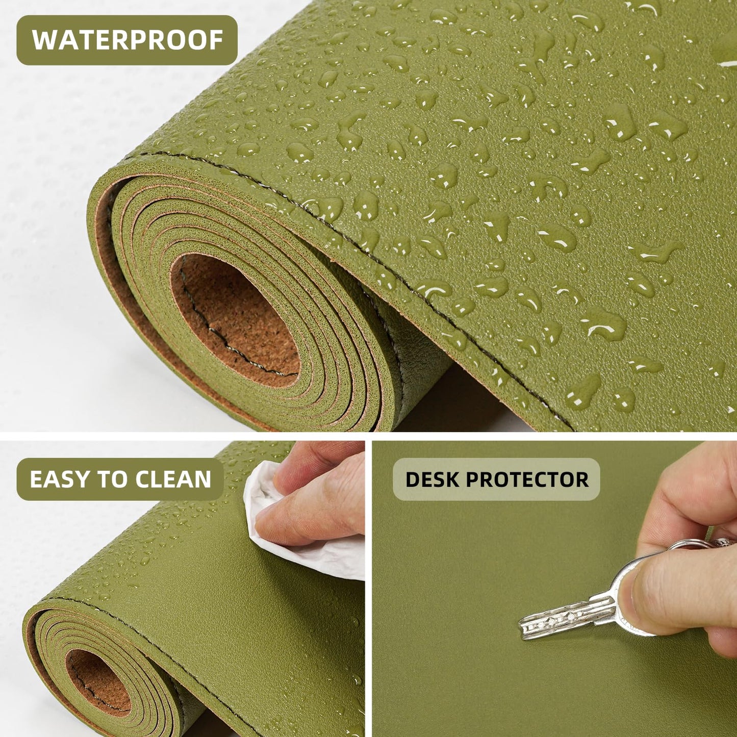 AFIING Leather Desk Pad Protector, Large Desk Mat with Natural Cork & PU Leather, Mouse Pad