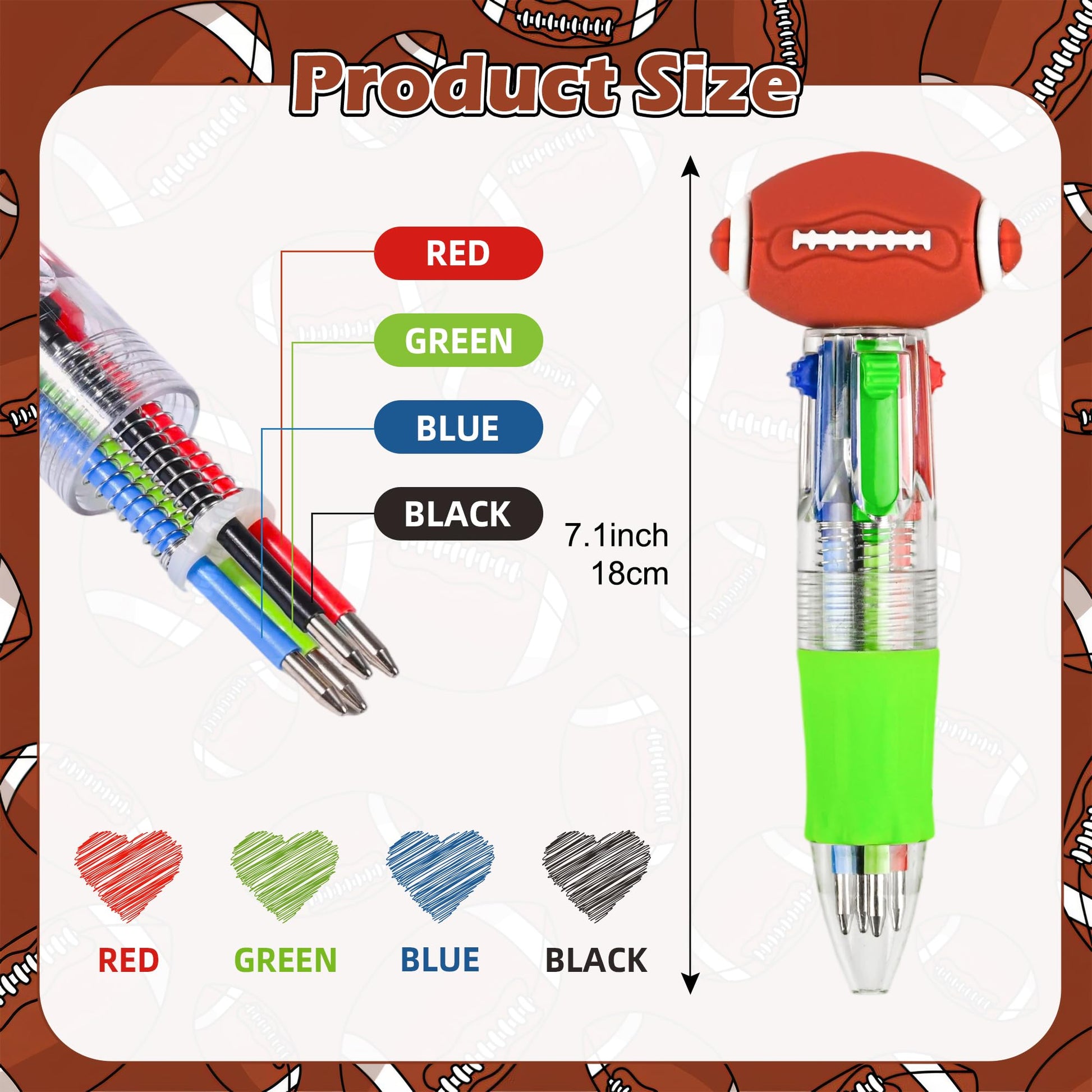 LiYiQ 100 Pcs Football Party Favor Multicolor Pen in One Cartoon Cute Fun 4-in-1 Cute Pens Bulk