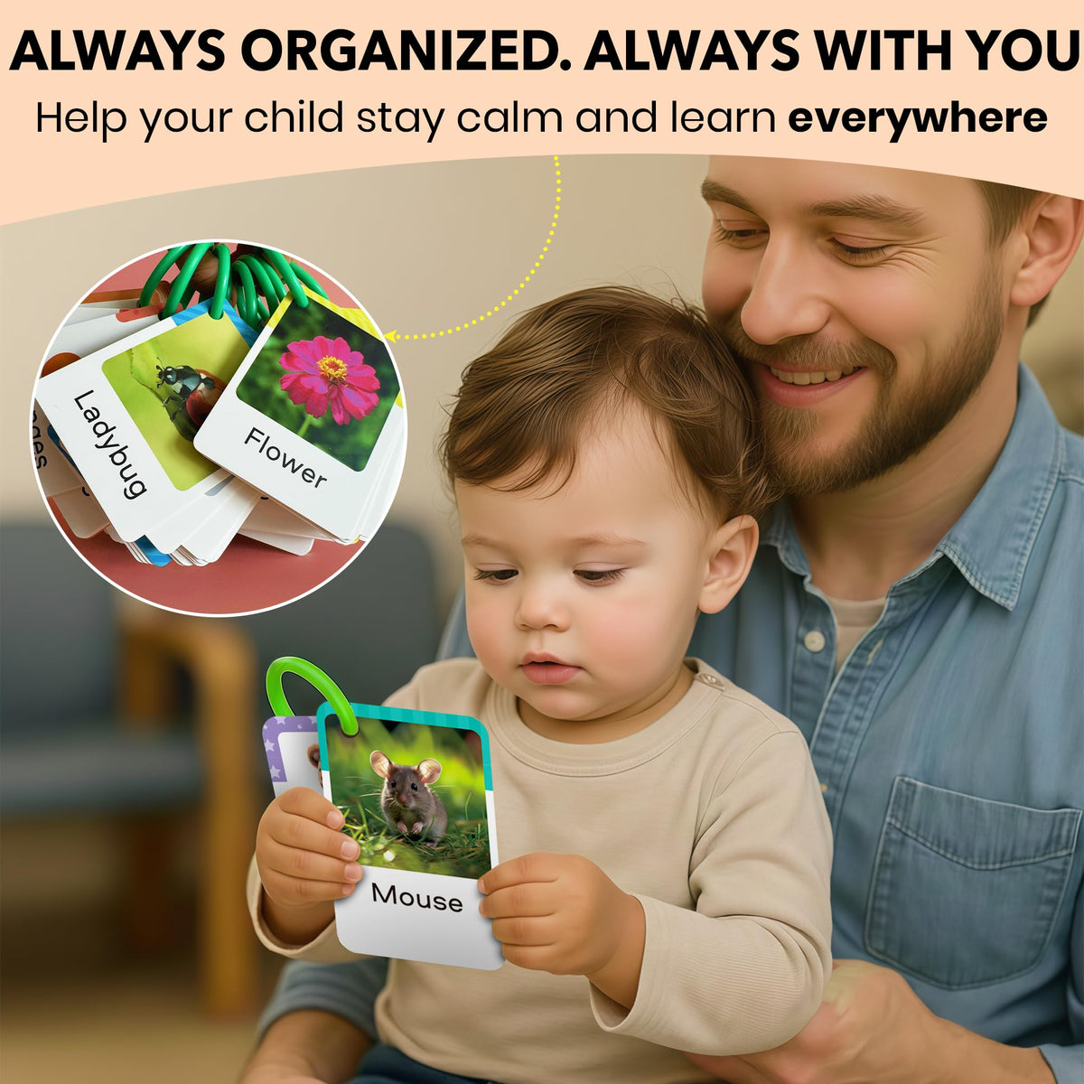 Flash Cards for Toddlers 1-3 - Montessori Toddler Flash Cards with Rings