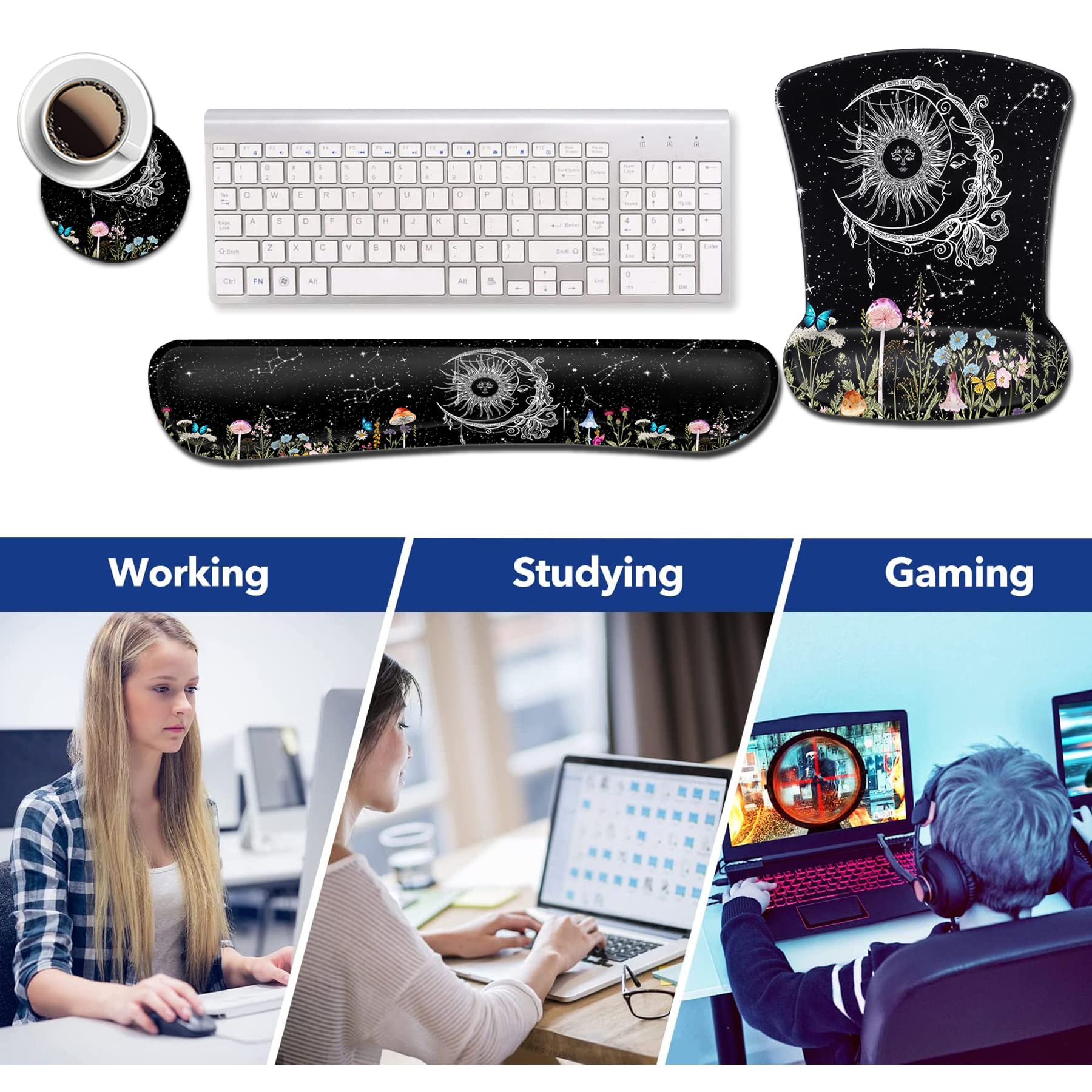 Keyboard Wrist Rest and Mouse Pad with Wrist Support, Ergonomic Gel Mouse Pad, for Easy Typing Pain