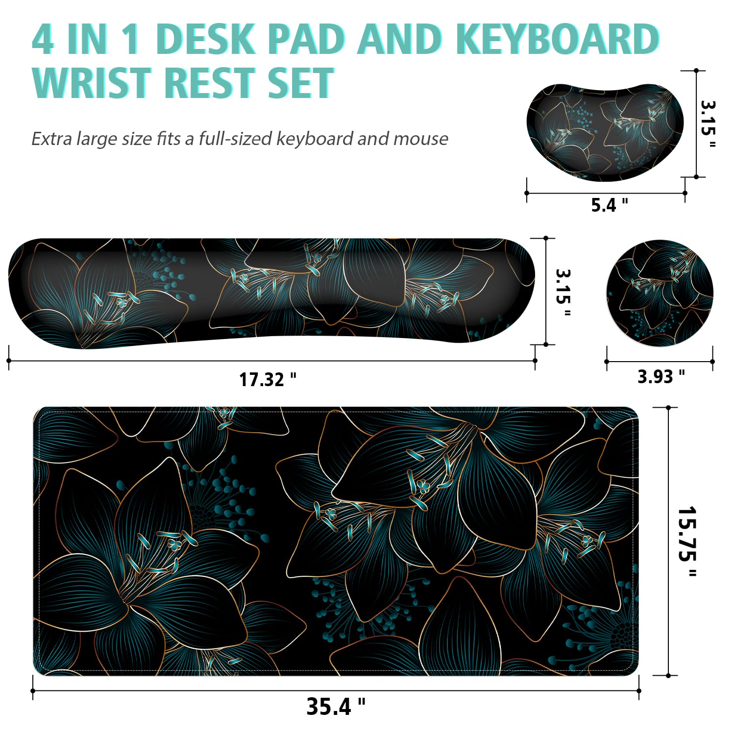 Keyboard Mouse Pad Set,Large Gaming Mouse Pad+Keyboard Wrist Rest+Wrist Rest+Coaster,Computer Desk