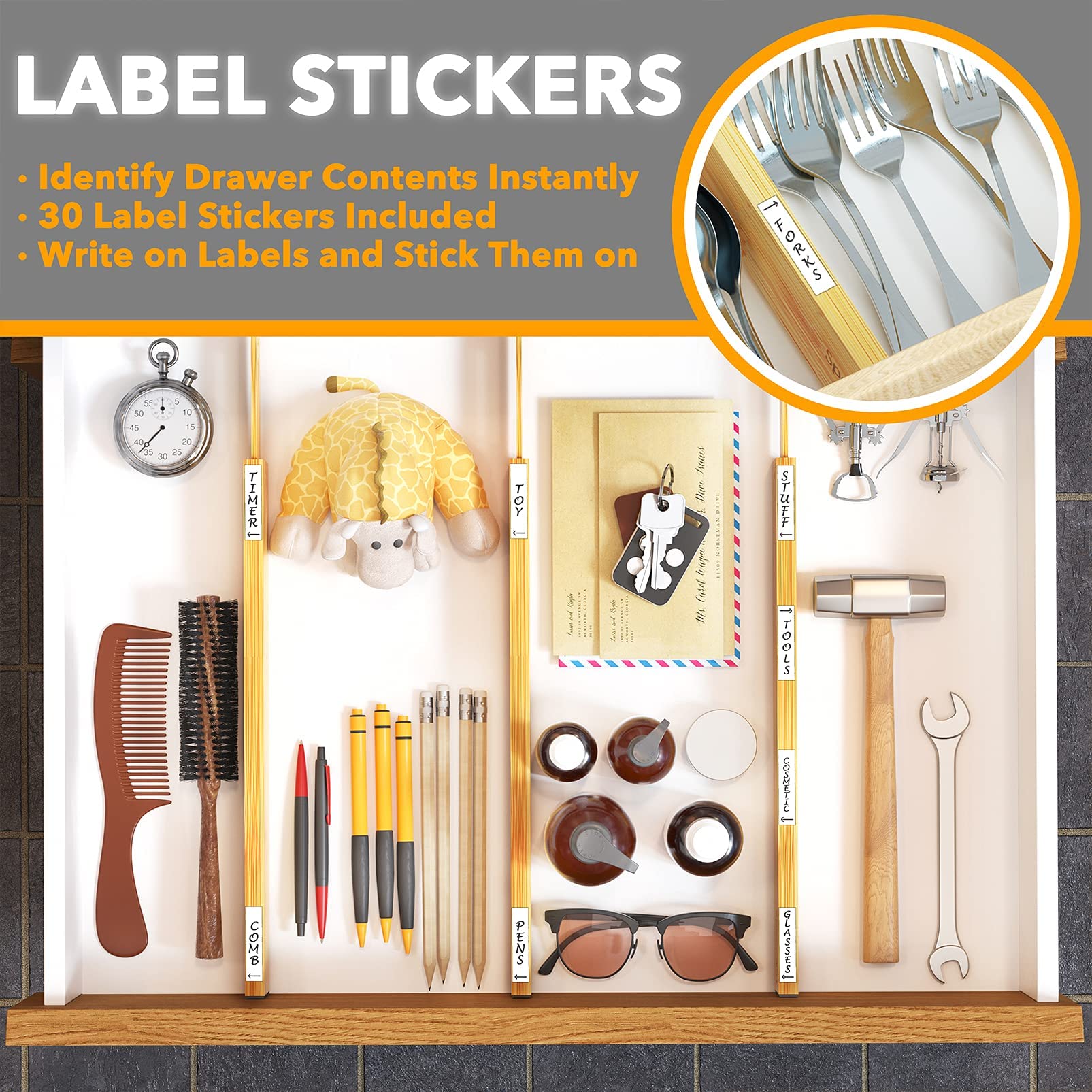 SpaceAid Bamboo Drawer Dividers (Need 2.35" Deep Drawer) Kitchen Adjustable Drawer Organizers