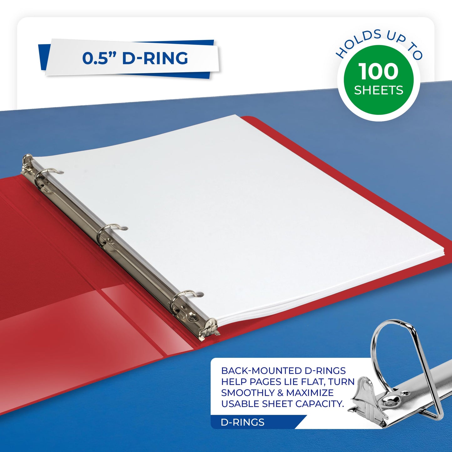 Samsill Durable 0.5 inch 3 Ring Binder, D Ring Binder,100% Recycled Chipboard, Red, 12 Pack