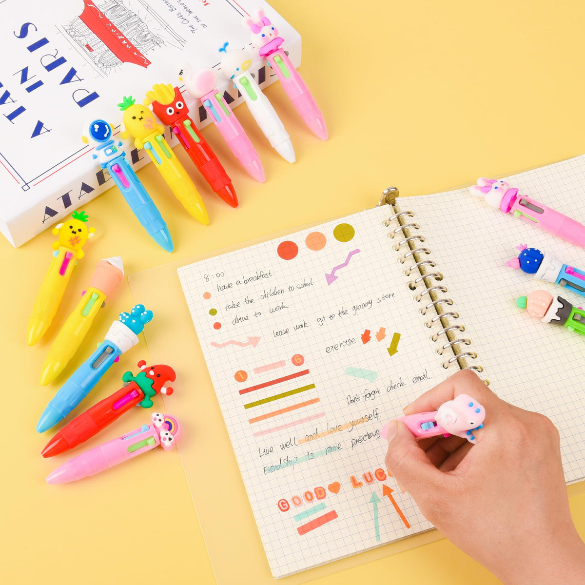 LiYiQ 100 PCS Multicolor Pen in One Fun 4-in-1 Cute Pens Bulk Kawaii Cool Ballpoint Pens Fun Gifts