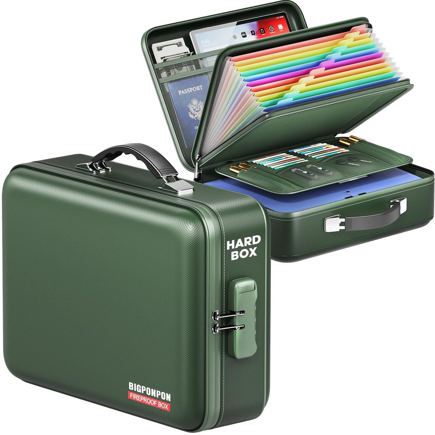 BigPonPon Fireproof Document Box, Hard Case Highly Flame-Resistant Fire Proof Waterproof File