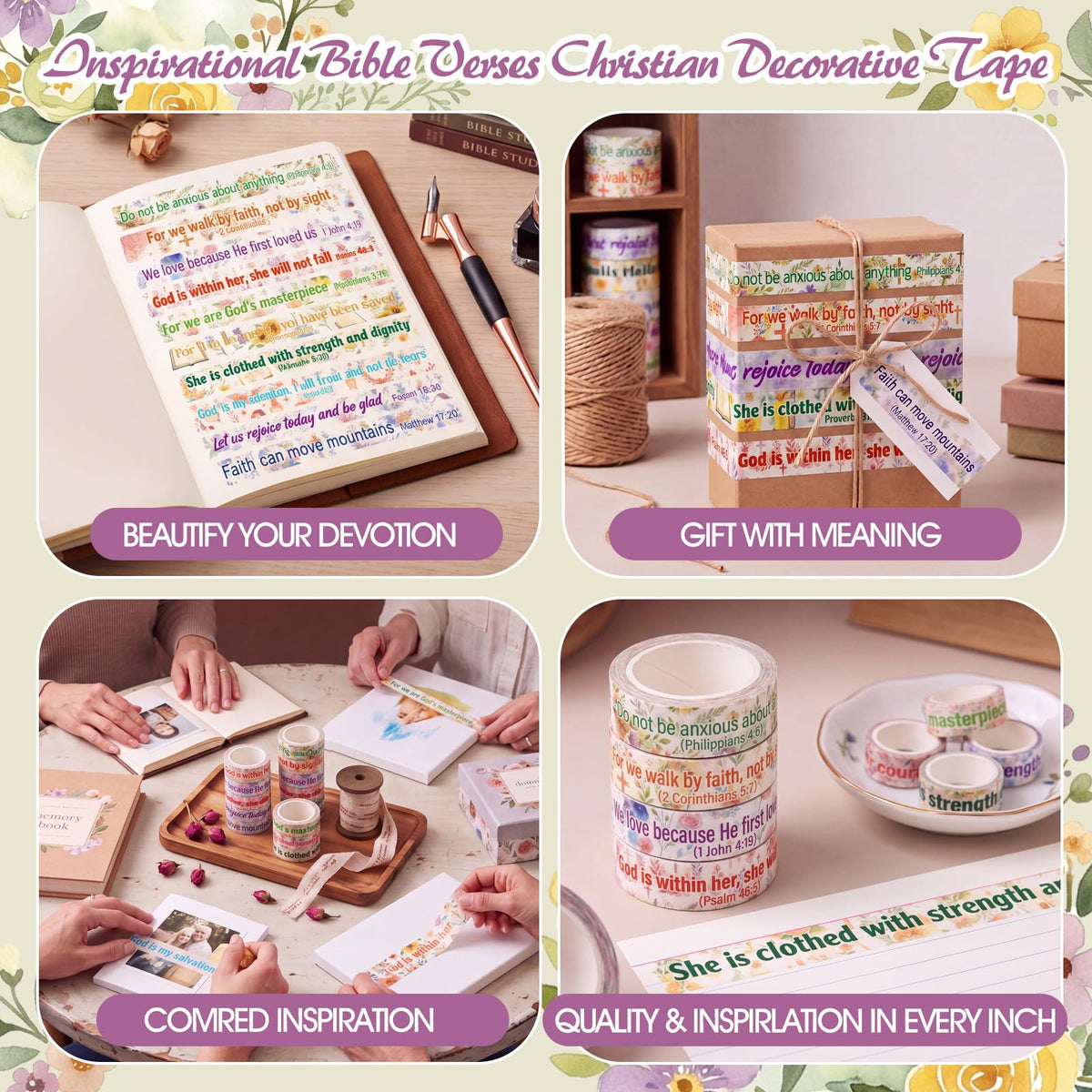Janlaugh 24 Rolls Christian Washi Tape Gifts, Inspirational Religious