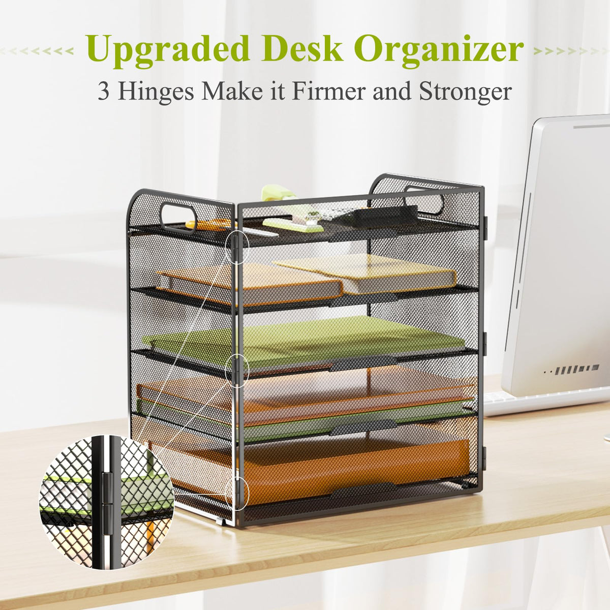 VIEERINN 5 Tier Paper Letter Tray Organizer with Handles, Mesh Desk File Organizer Metal Paper