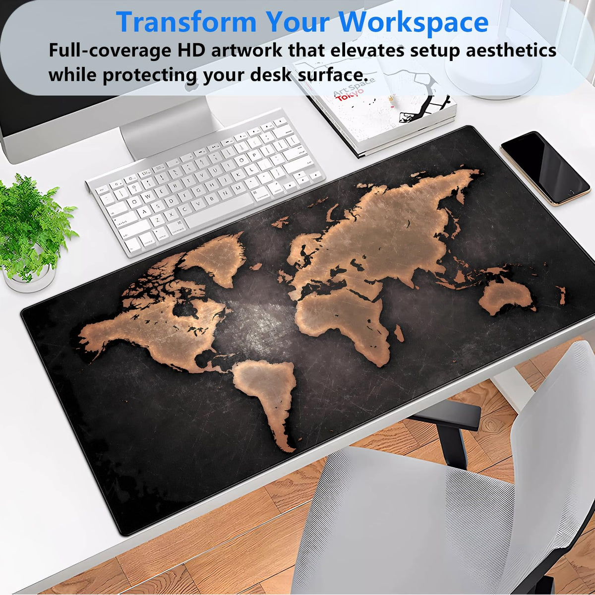 Vintage World Map Desk Mat, Industrial Large Gaming Mouse Pad 31.5x15.7