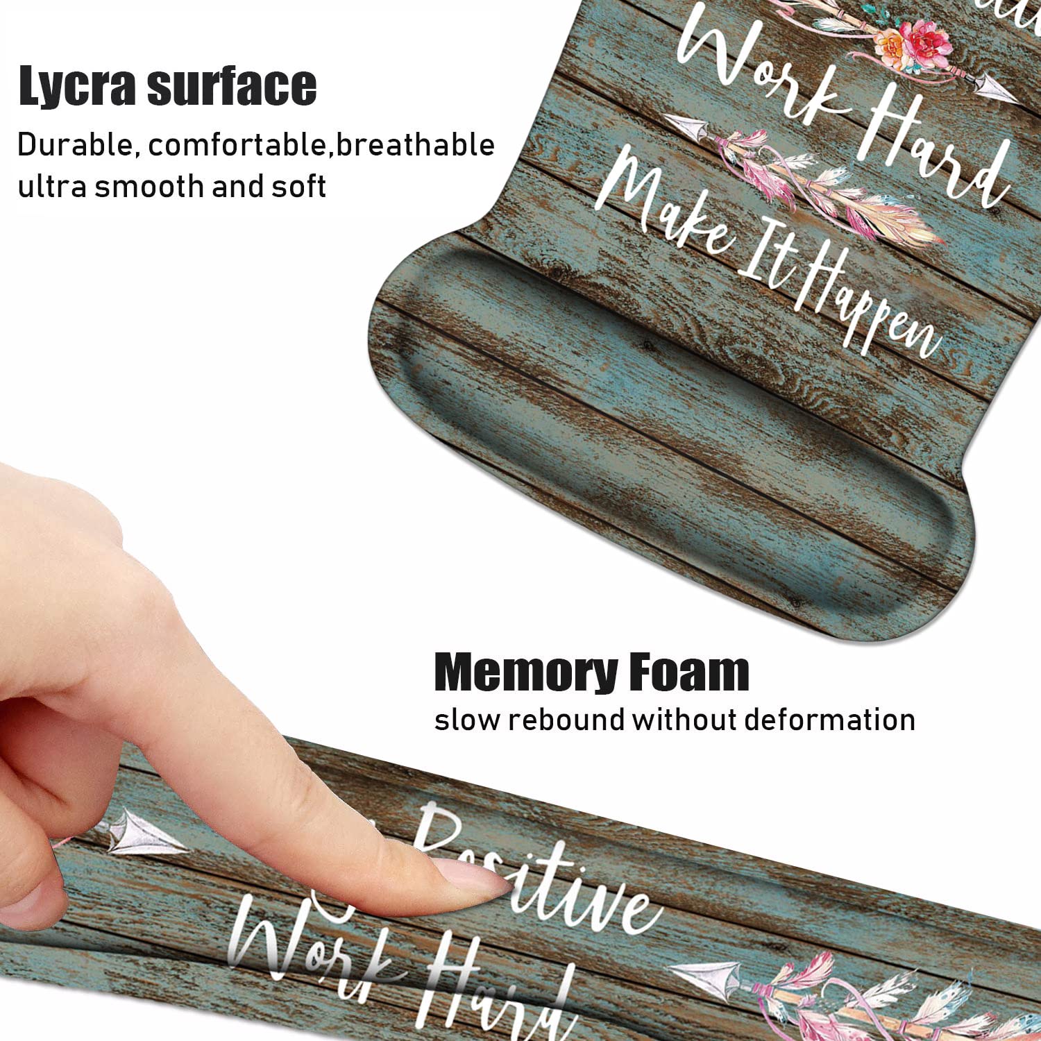 Keyboard Wrist Rest and Mouse Wrist Rest Pad Set with Coasters, Stay Positive Work Hard and Make It