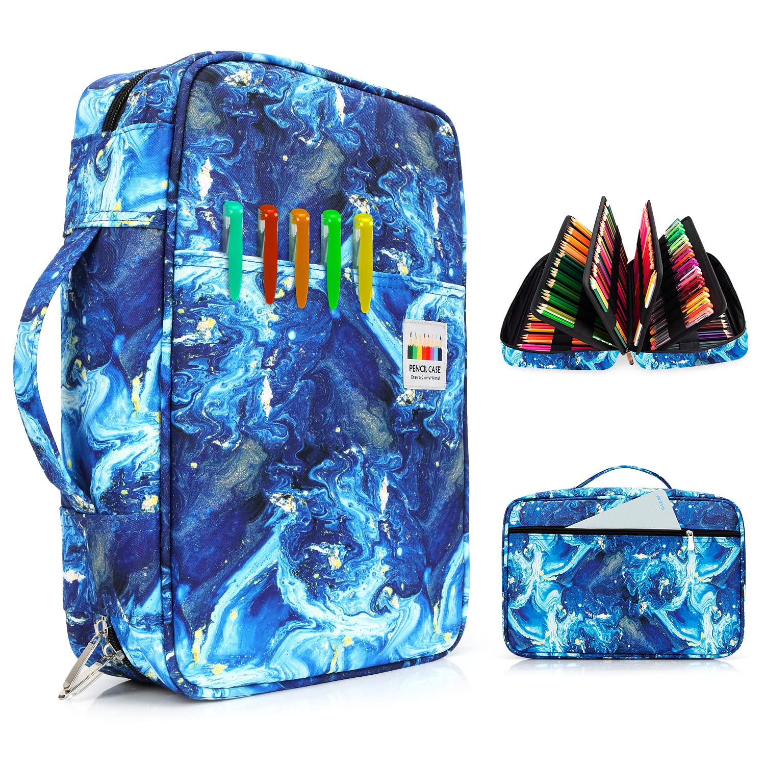 YOUSHARES Color Pencil Case 300 Slots - Oxford Colored Pencil Case with Zipper Holds 300 Colored