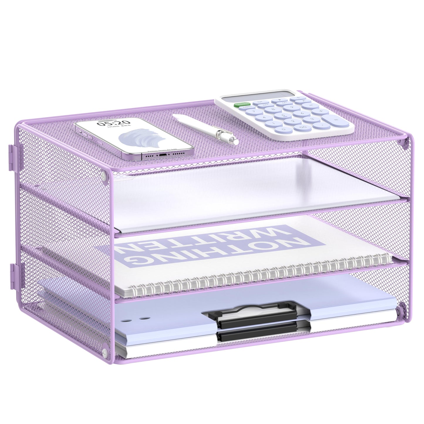 DALTACK 3 Tier Letter Tray Paper Organizer with Sliding Mesh Trays Purple