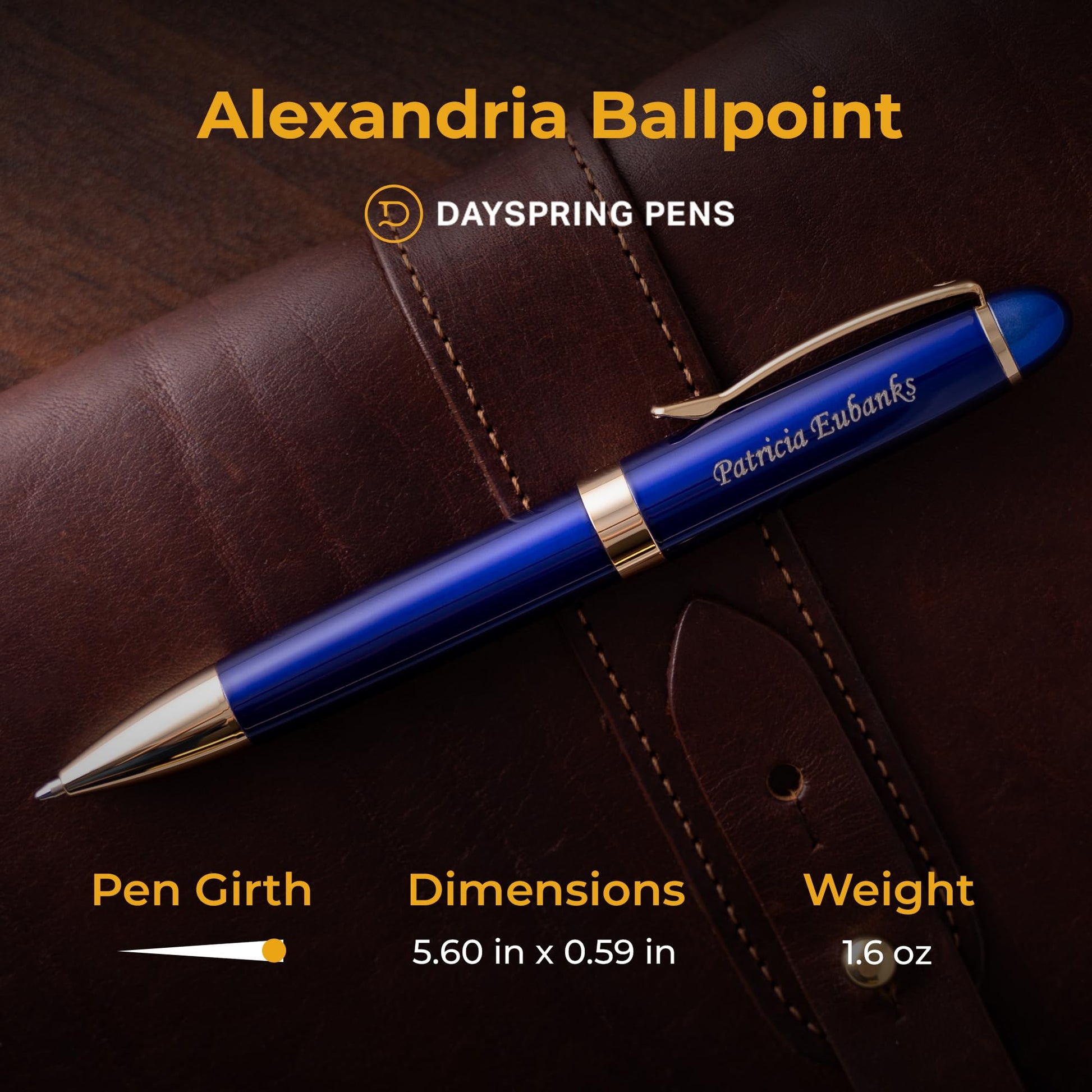 Dayspring Pens Alexandria Personalized Ballpoint Pen in Blue with Gold Trim