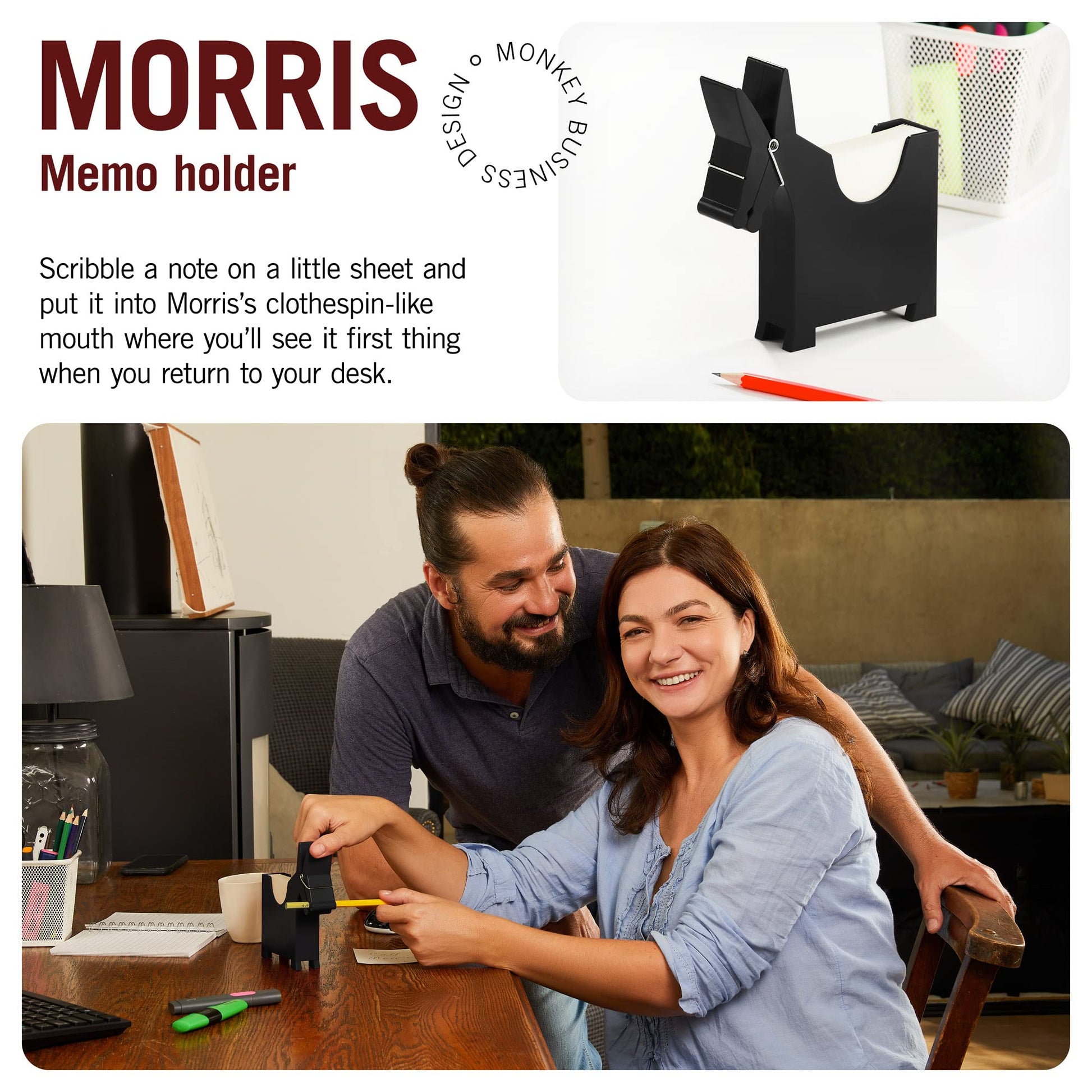 Monkey Business: Morris The Donkey Desktop Memo Holder - Cute Sticky Notes Holder & Desk Organiser