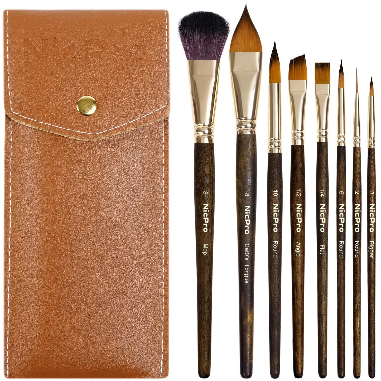 Nicpro 8Pcs Watercolor Paint Brushes Professional, Travel Paint Brush Set