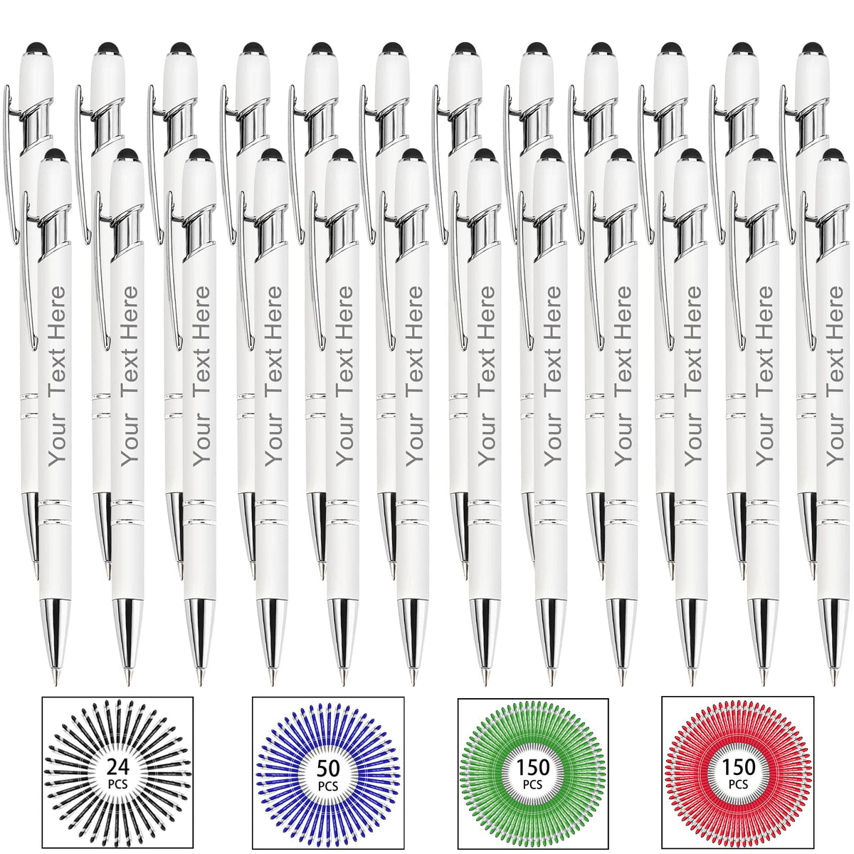 Hapelf Up to 500 Bulk Personalized Pens Custom Engraved Ballpoint Pen with Stylus Tip Retractable