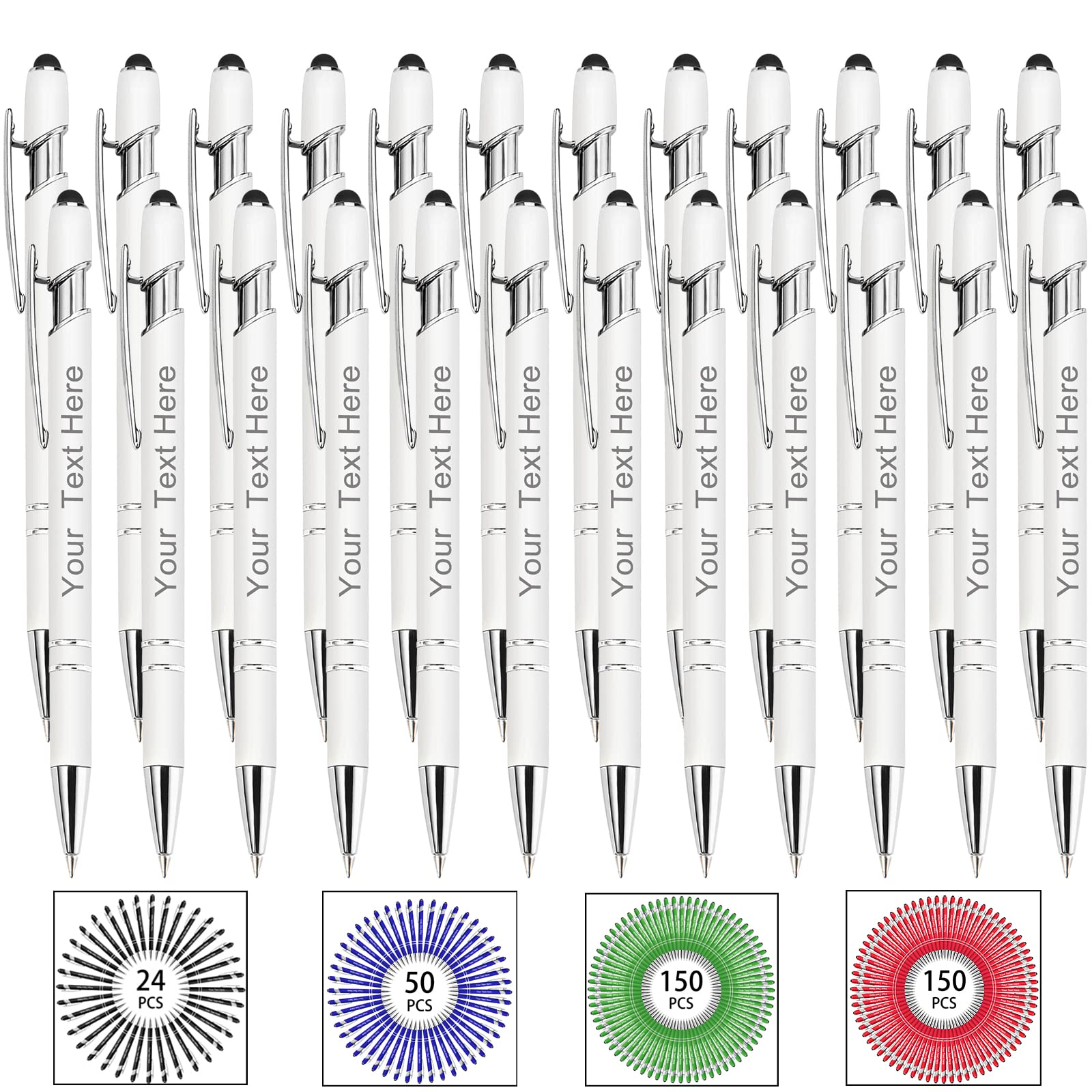 Hapelf Up to 500 Bulk Personalized Pens Custom Engraved Ballpoint Pen with Stylus Tip Retractable
