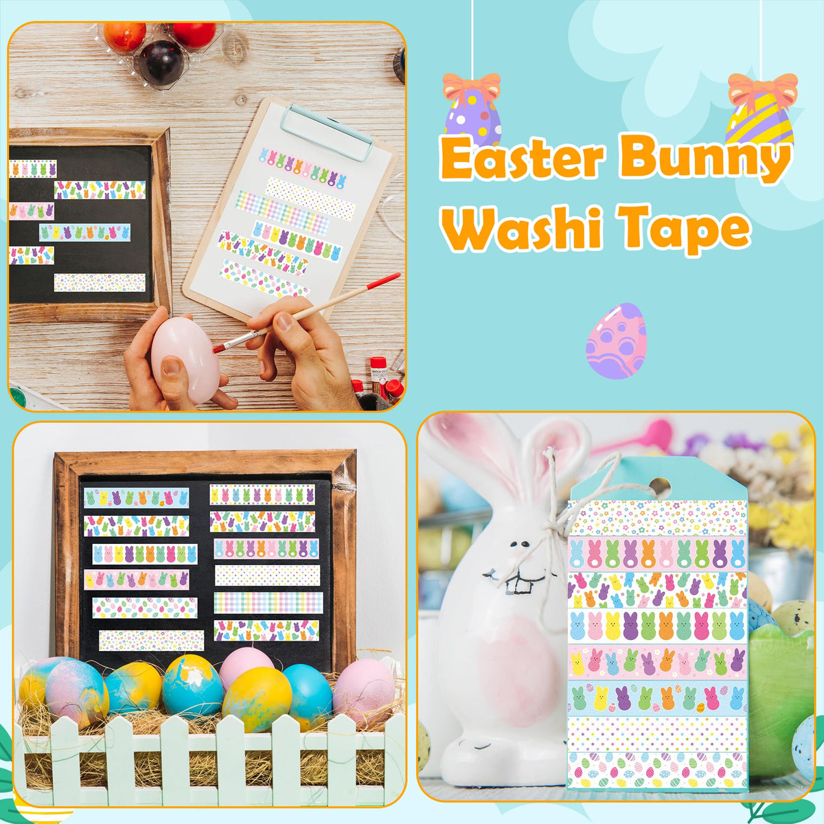 BkeeCten 12 Pcs Cute Bunny Washi Tape Strong Adhesion for Cards DIY Crafts