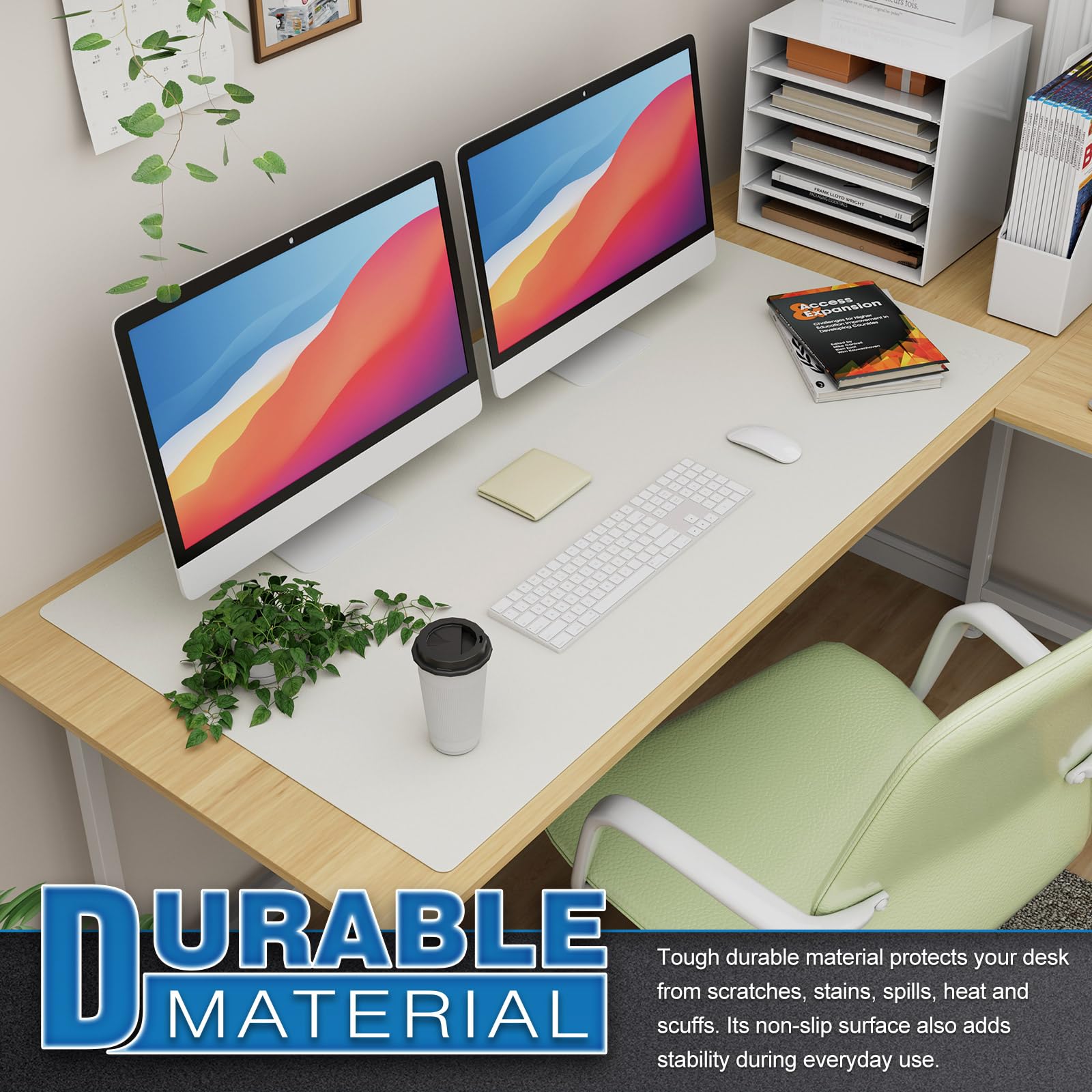 K KNODEL Extra Large Desk Mat, Leather Mouse Pad (47.2"x23.6", White)