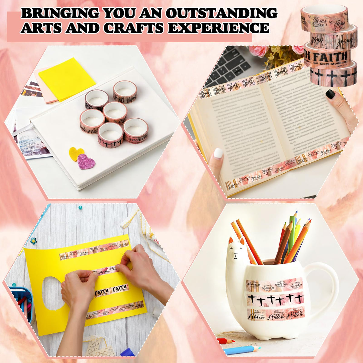 Janlaugh 24 Rolls Christian Washi Tape Gifts for Bible Journaling, Pink