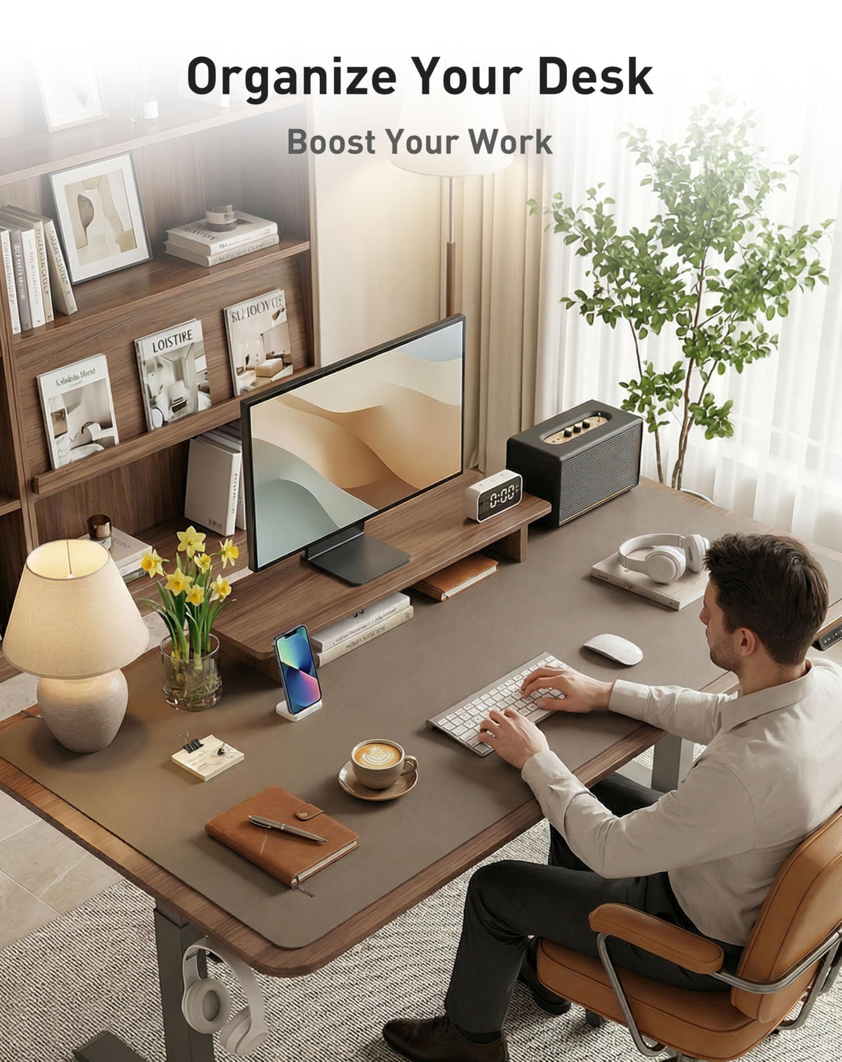 Aothia Faux Leather Desk Mat - Large Mouse Pad, Non-Slip PU Leather Blotter, Waterproof Writing