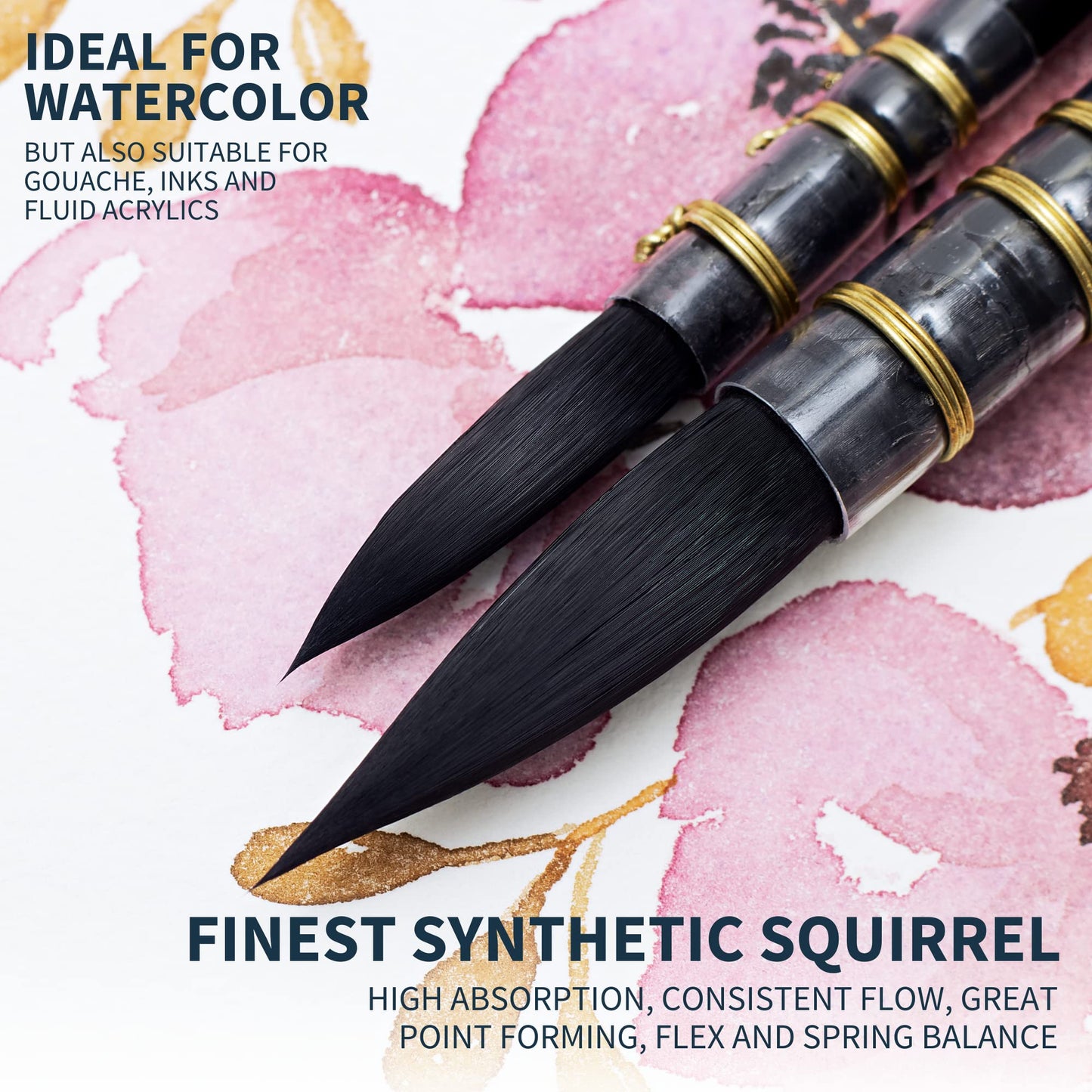 ARTEGRIA Watercolor Brush Set, 2 Round Quill Mop Brushes, Sizes 2, 6