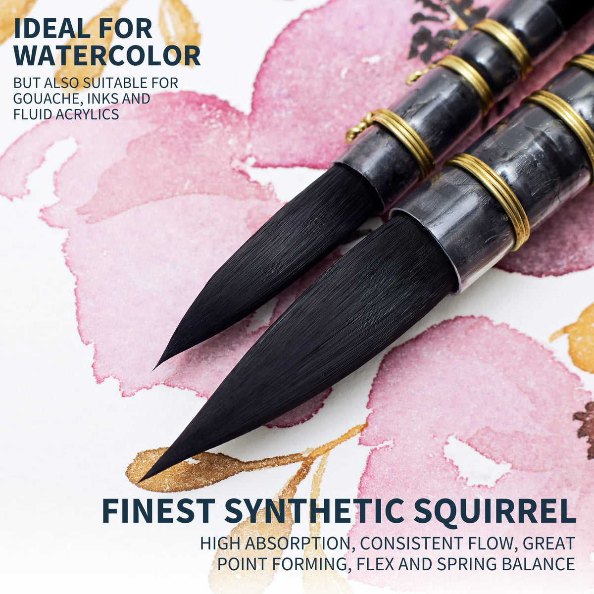 ARTEGRIA Watercolor Brush Set, 2 Round Quill Mop Brushes, Sizes 2, 6
