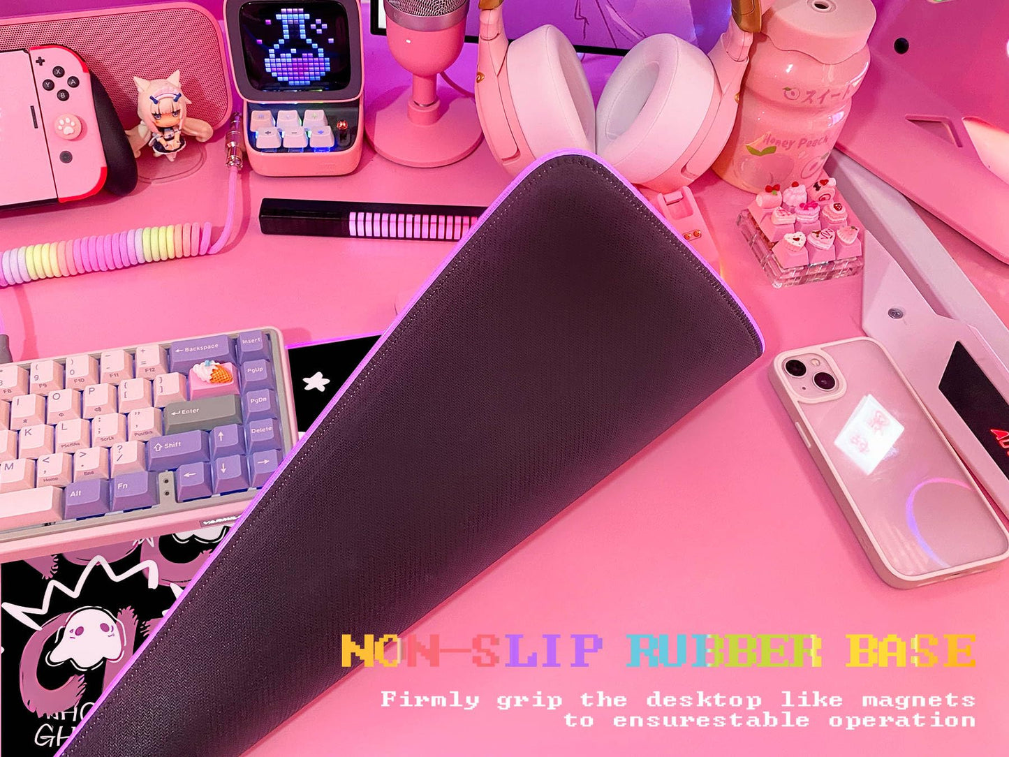 JMIYAV Pink RGB Gaming Mouse Pad 31.5x12 Inch PC XL Large Extended Glowing Led Light Up Desk Pad