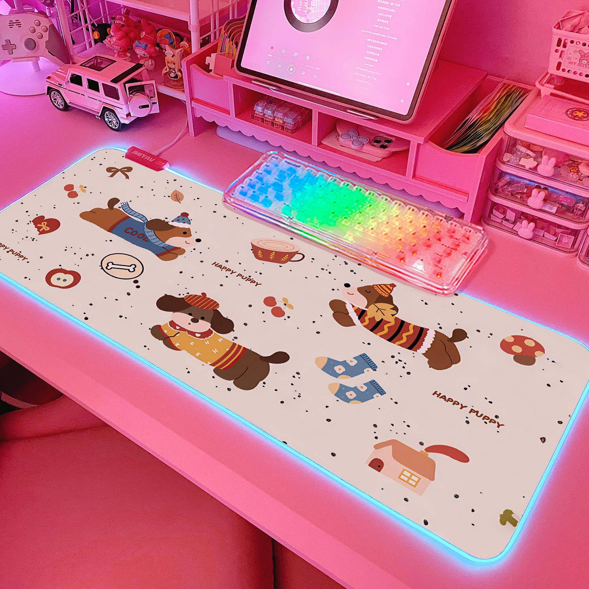 JMIYAV Pink RGB Gaming Mouse Pad 31.5x12 Inch PC XL Large Extended Glowing Led Light Up Desk Pad