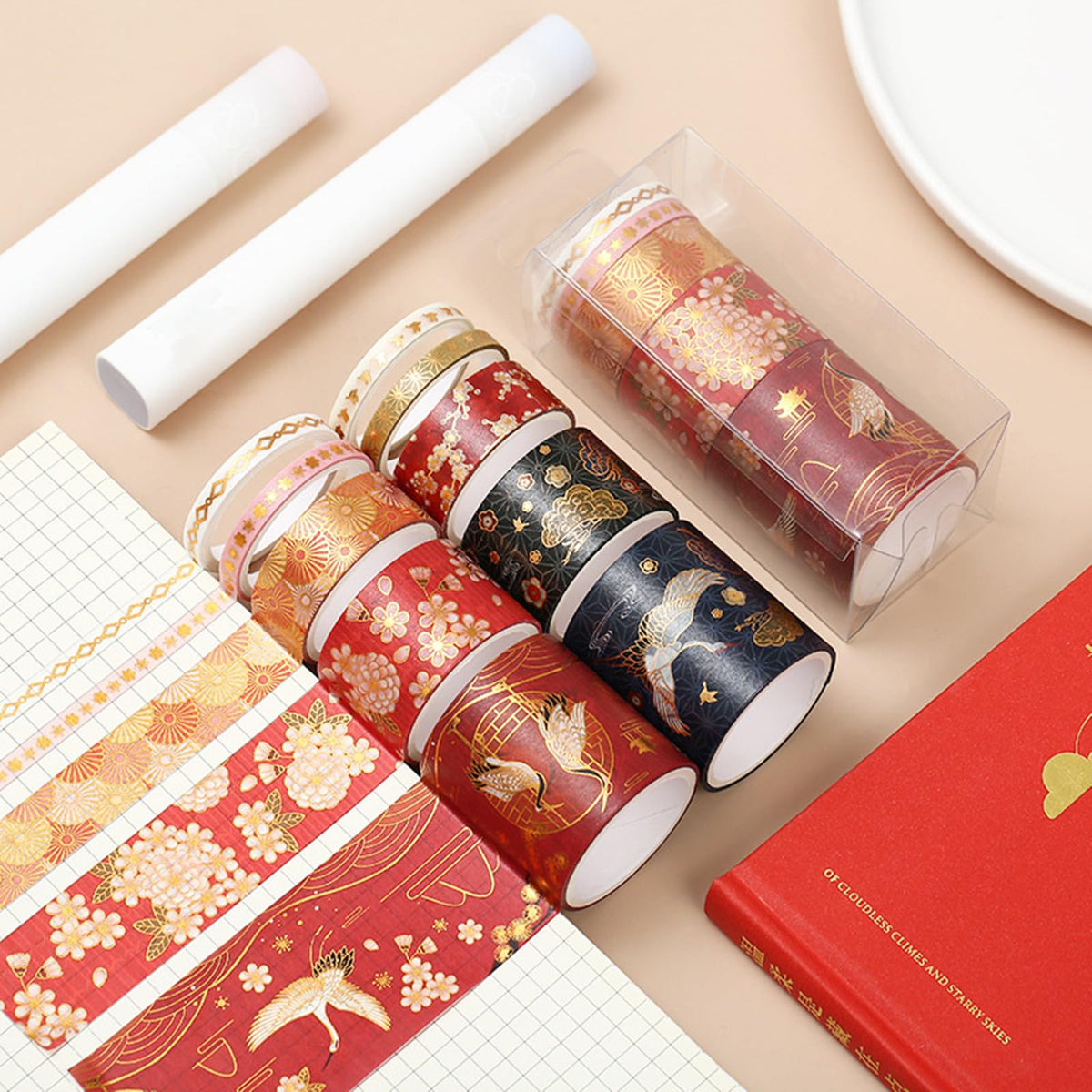 VIVIQUEN Gold Washi Tape Set Vintage Masking Tape Decorative Tape for DIY Scrapbooking, Crafts