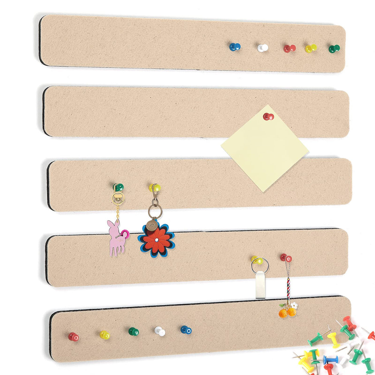 5 Pack Felt Pin Board Bar Strips Bulletin Board for Bedrooms Offices Home Wall Decoration, Notice