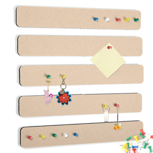 5 Pack Felt Pin Board Bar Strips Bulletin Board for Bedrooms Offices Home Wall Decoration, Notice