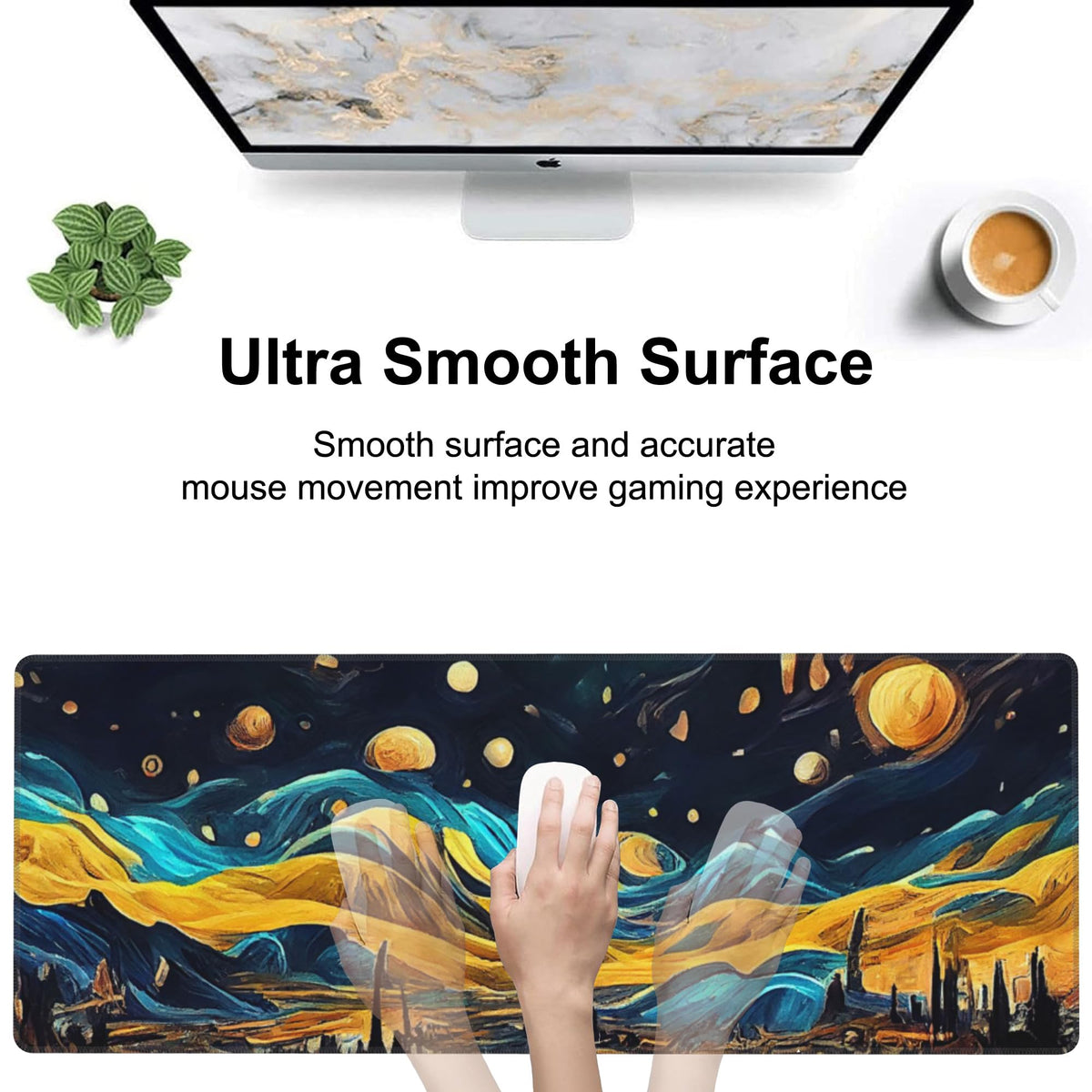 The Starry Night Desk Mat,Large Vincent Van Gogh Oil Painting Gaming Keyboard Mouse Pad,Non-Slip