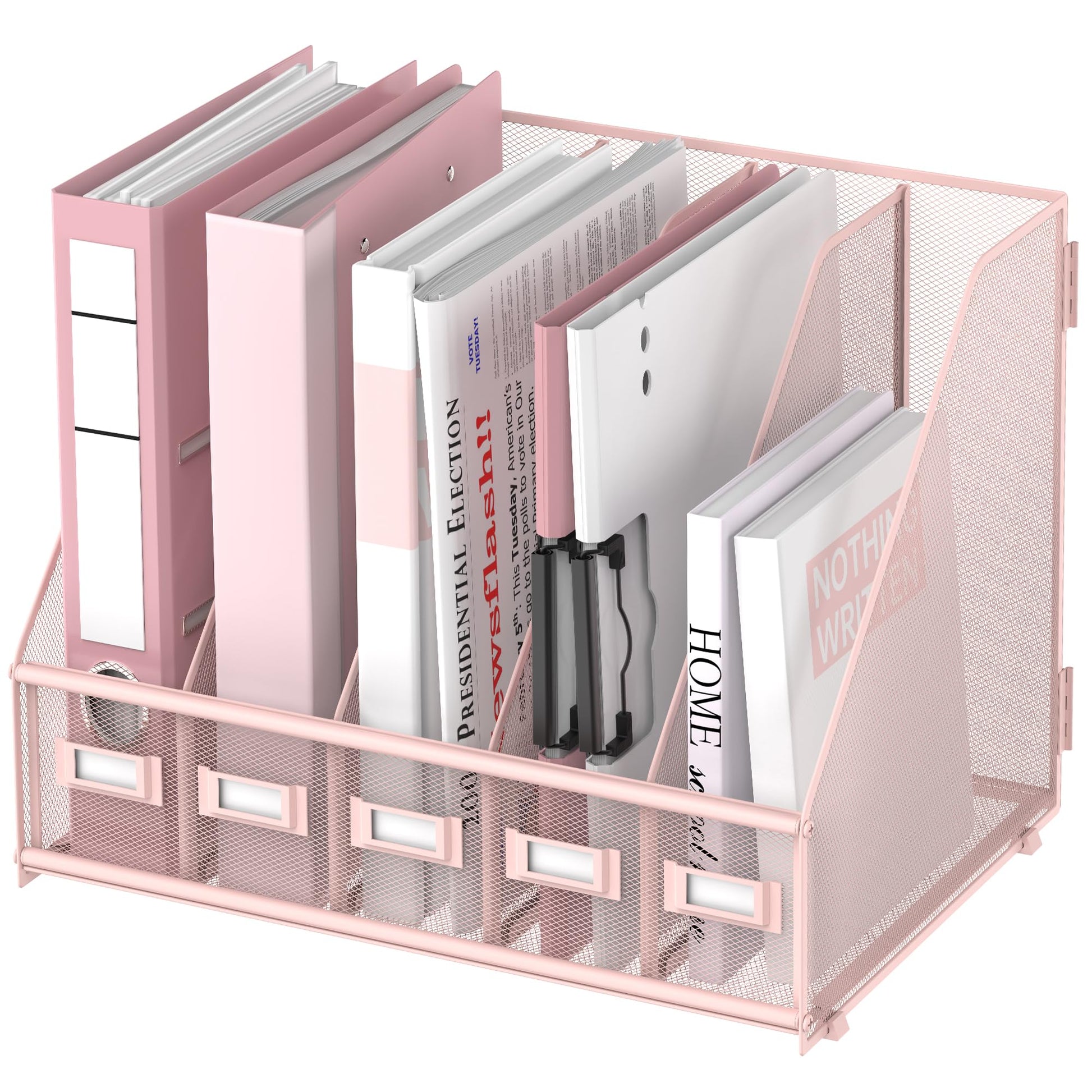 SUPEASY Desk Organizers Metal Desk Magazine File Holder with 5 Vertical Compartments Rack File