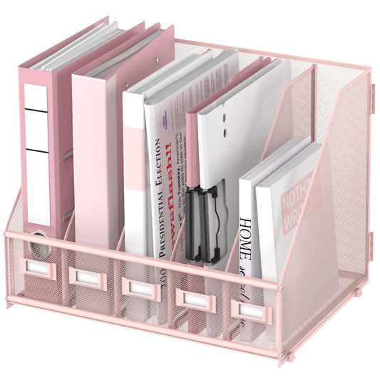SUPEASY Desk Organizers Metal Desk Magazine File Holder with 5 Vertical Compartments Rack File