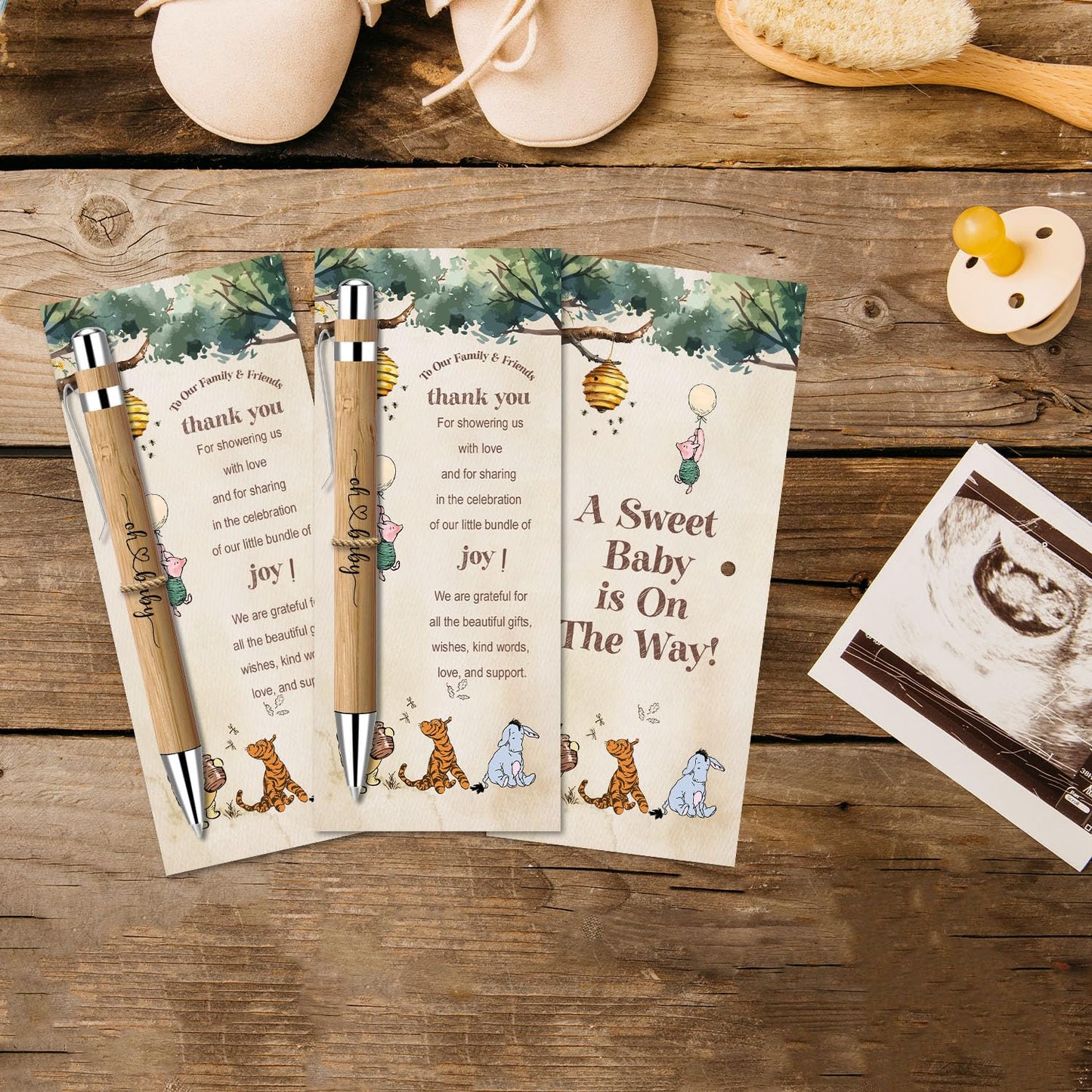 Toerifer 30 Pieces Baby Shower Gifts for Guests, Winnie Baby Shower Sets, Included Bamboo Pens