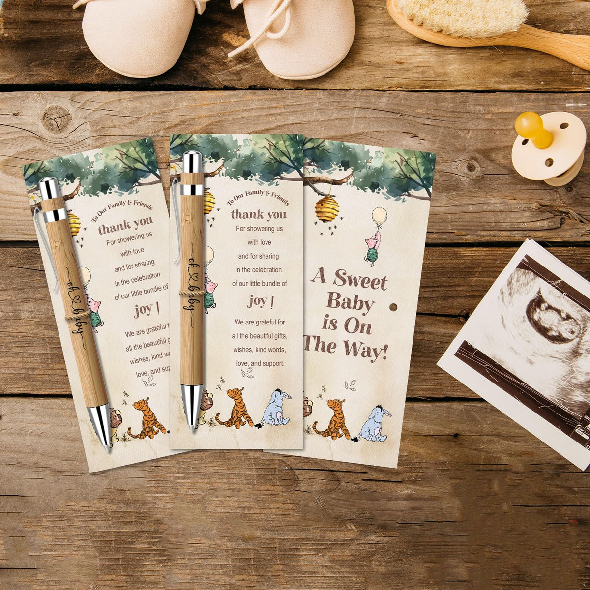 Toerifer 30 Pieces Baby Shower Gifts for Guests, Winnie Baby Shower Sets, Included Bamboo Pens