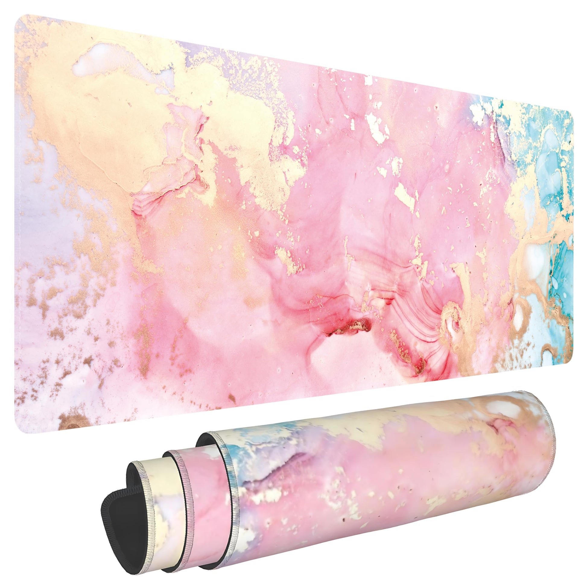 Cute Pink Marble Large Mouse Pad,Gaming Keyboard Desk Pad,Extended Mouse Mat Non-Slip Rubber Base