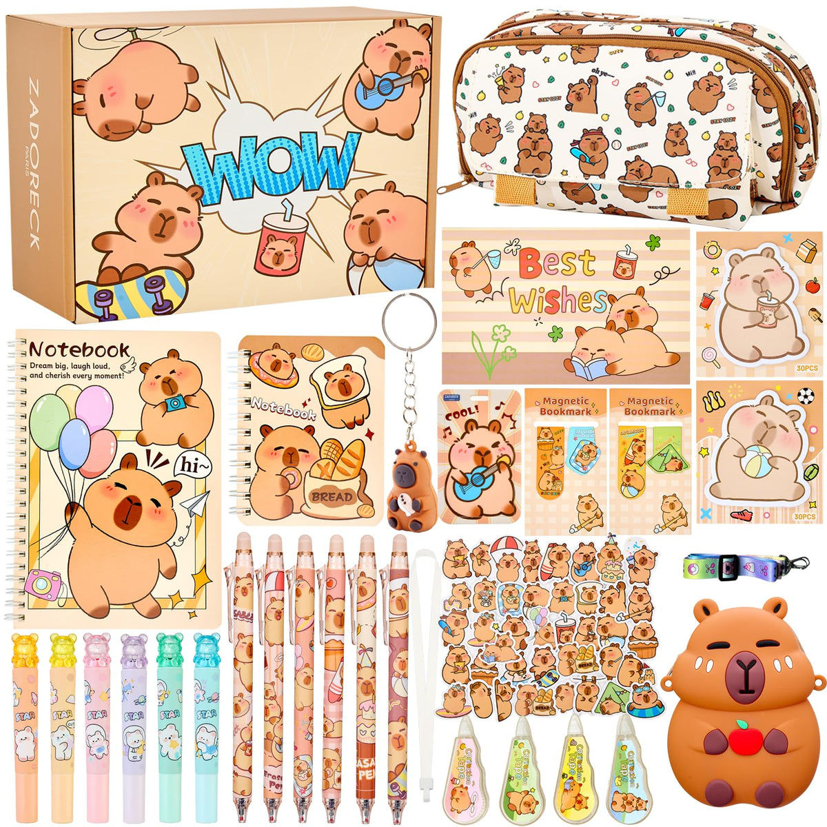 Capybara School Supplies for Kids,30PCS Cute Stationary Set for Girls