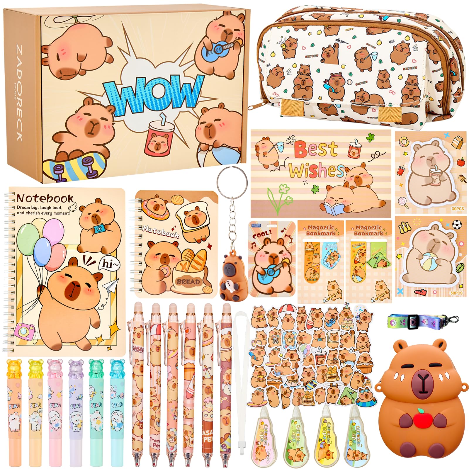 Capybara School Supplies for Kids,30PCS Cute Stationary Set for Girls