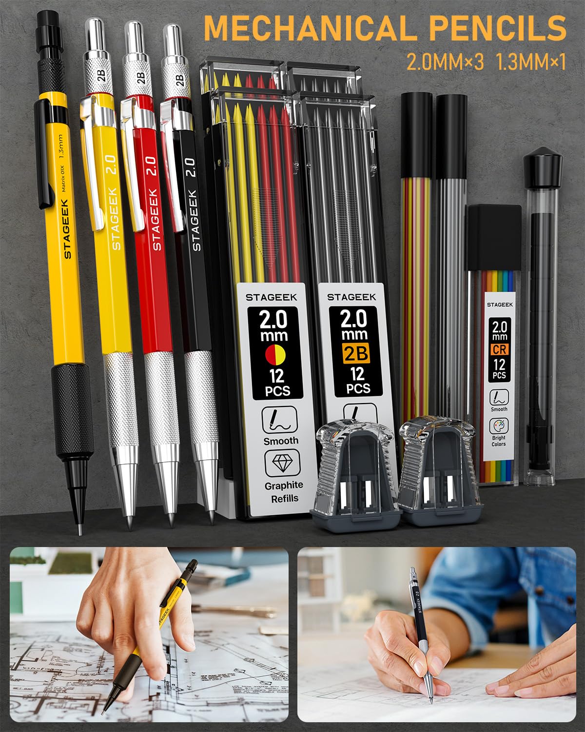 STAGEEK 34 Pack Carpenter Pencils with Sharpener